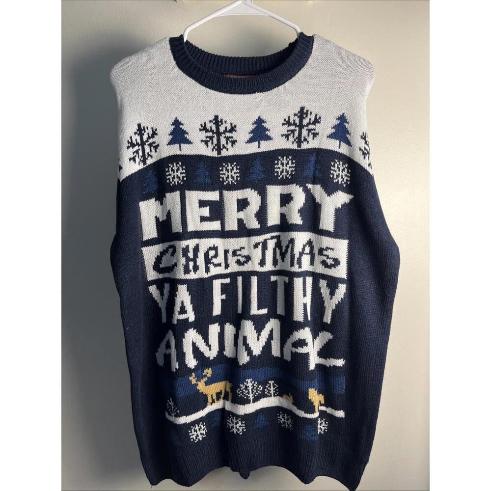 Merry Christmas Ya Filthy Animal Christmas Sweater Unisex Size Large Holiday